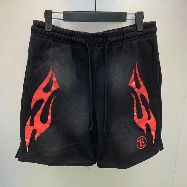 Hellstar Flame Shorts Black with Red Flame Print