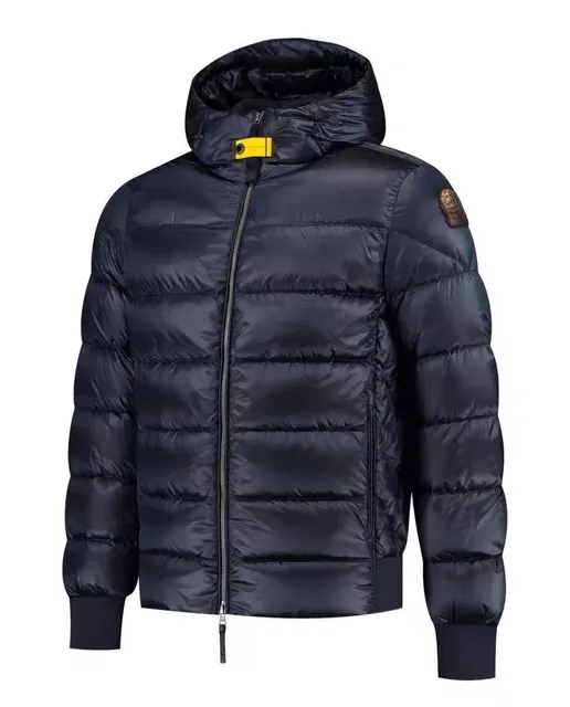 Stone Island Hooded Puffer Jacket Navy with Yellow Zip Pull