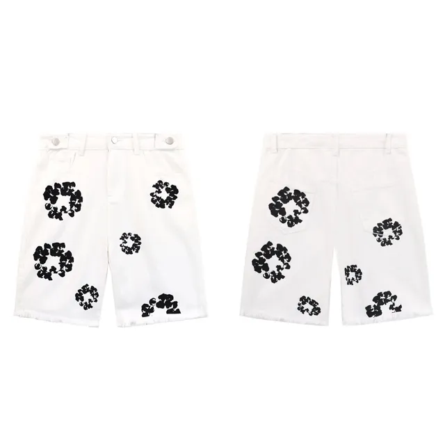 Balenciaga Printed Denim Shorts Black Floral Print