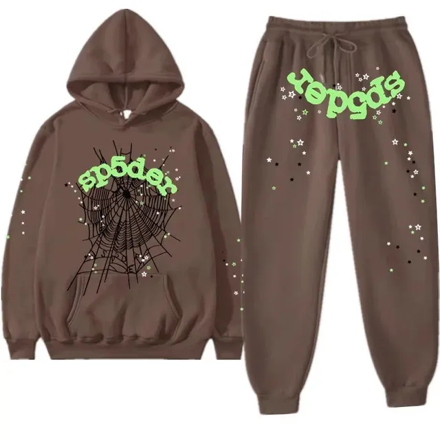 Broken Planet Spider Hoodie and Joggers Set Neon Green Spider Web Print