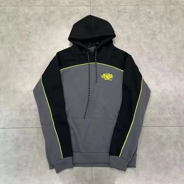 Sp5der Hoodie Color-Block with Graffiti Logo