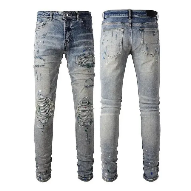 Distressed Slim Fit Jeans Paint-Splatter Ripped