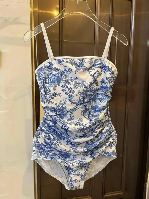 Dior Toile de Jouy Swimsuit Blue and White Toile de Jouy