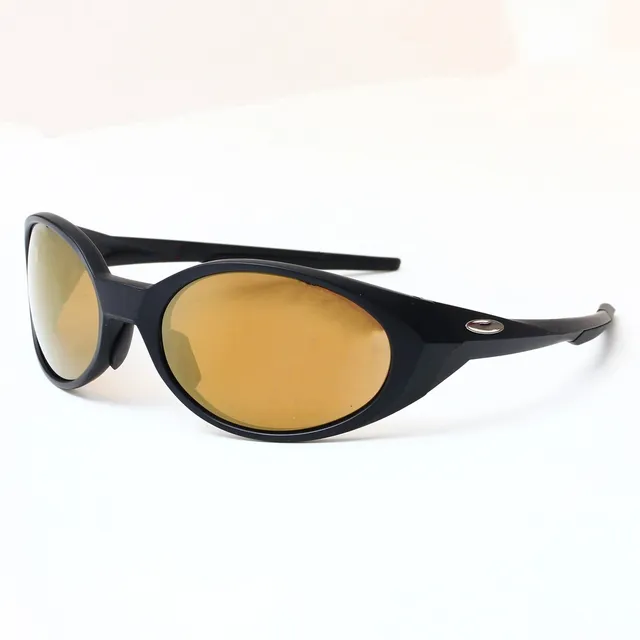 Oakley Oval Frame Sunglasses Matte Black with Gold Mirror Lens