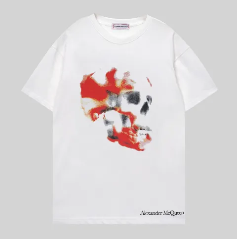 Alexander McQueen Skull Print T-Shirt Red and Black Skull Graphic