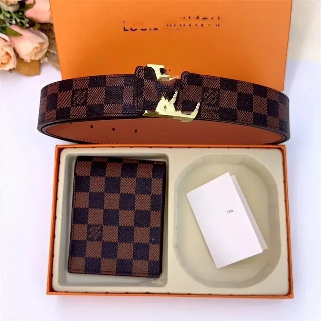 Louis Vuitton Damier Ebene Belt and Wallet Set Checkered Canvas