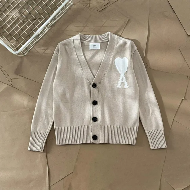 AMI Paris V-Neck Cardigan Heart Logo