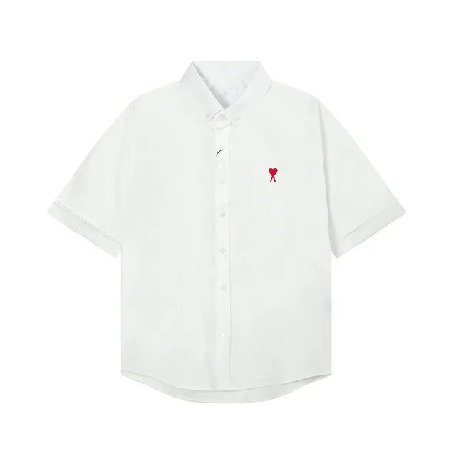 Amiri Short-Sleeve Button-Up Shirt Red Heart Embroidery