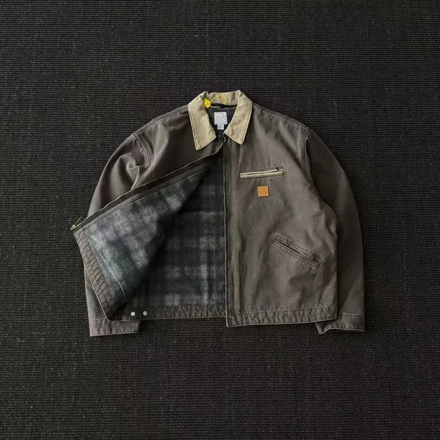 Carhartt Jacket Washed Grey with Plaid Lining