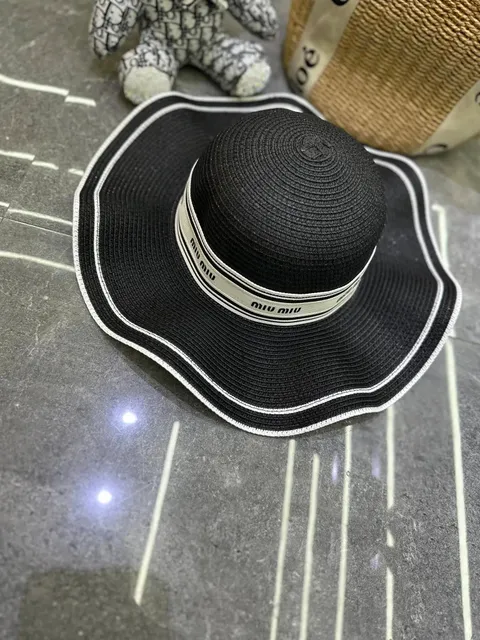 Miu Miu Wide-Brimmed Hat Logo Band
