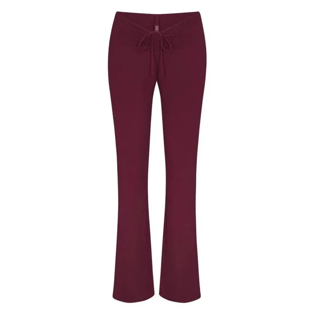 Ribbed Flare Trousers Drawstring Waist