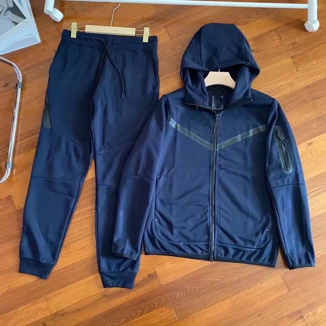 Nike Tech Fleece Hoodie and Joggers Navy with Reflective Accents