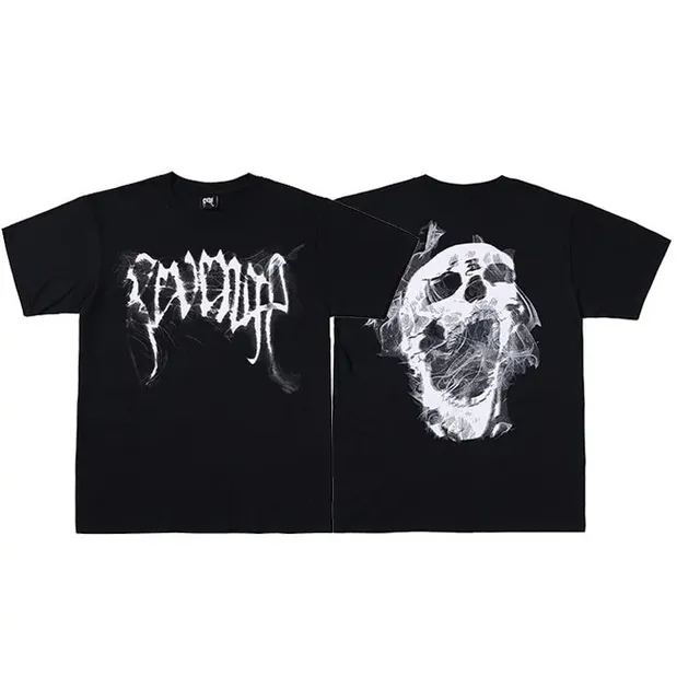 Revenge Graphic Tee Skull and Logo Print