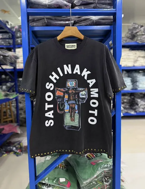 Satoshi Nakamoto Graphic T-Shirt Crucifix Print with Studs