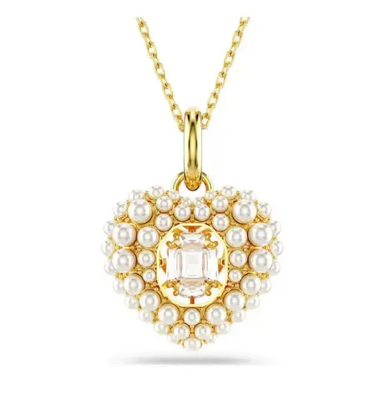 Heart-shaped gold filigree pearl choker necklace