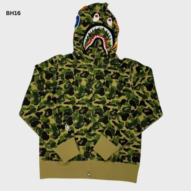 Bh16 - Bp Abc Camo Shark Full Zip Hoodie Green
