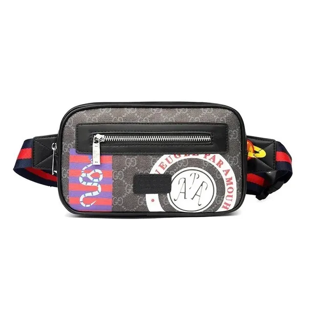 Gucci waist bag monogram canvas with snake and circular emblem patch