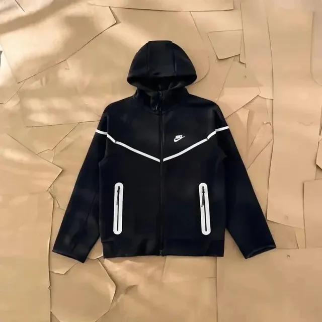 Nike Tech Fleece Hoodie Black with White Stripe