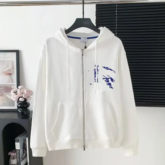 Zip-Up Hoodie Blue Graphic Print