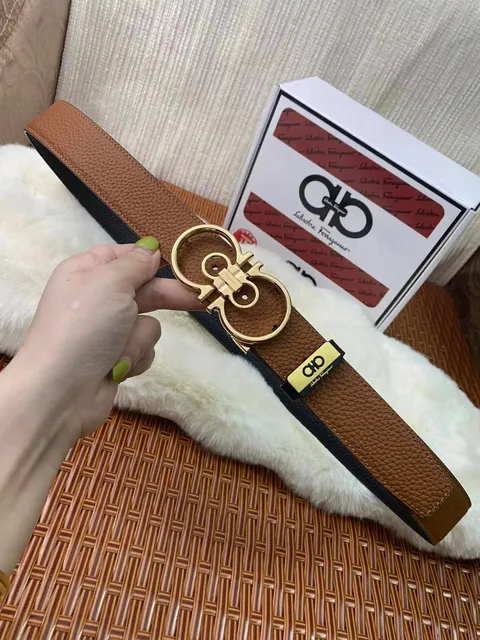 Ferragamo Gancini Belt Two-Tone Leather
