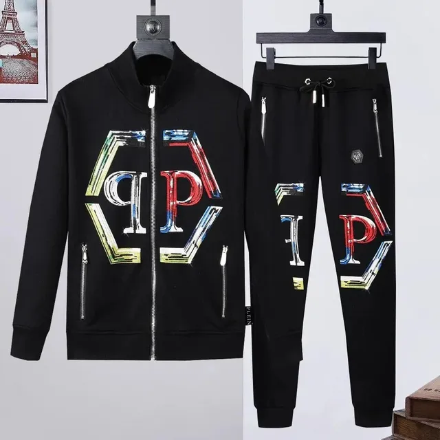 Philipp Plein Logo Track Jacket and Pants Set Crystal Logo