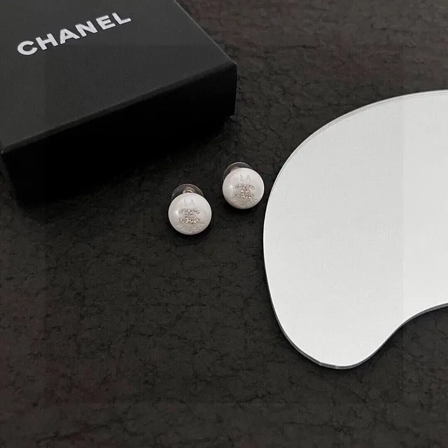 Chanel Pearl CC Stud Earrings Crystal-Embellished