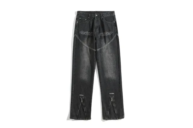Embroidered Zip-Cuff Jeans Digital Pionker