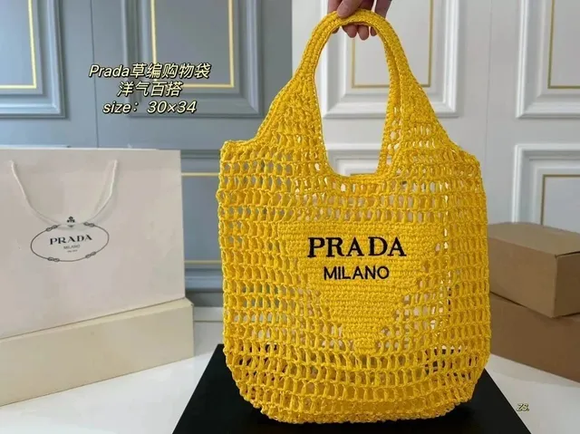 Prada Crochet Tote Logo