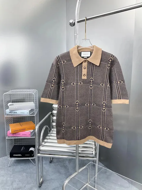 Gucci Knit Polo Shirt Horsebit Grid Pattern