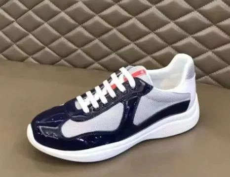 Prada Re-Nylon Trainer Navy Patent and Mesh
