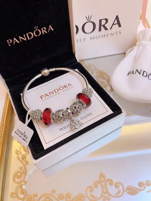 Pandora Bangle Bracelet Red Crystal Charm