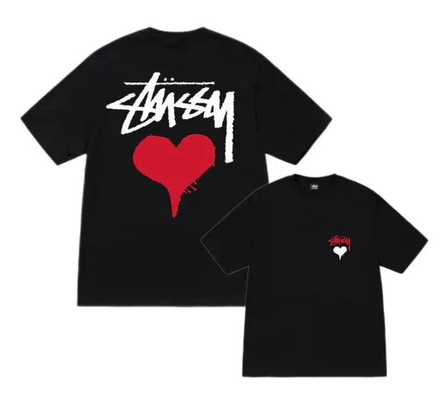 Stüssy Heart Logo Tee Black with Red Heart