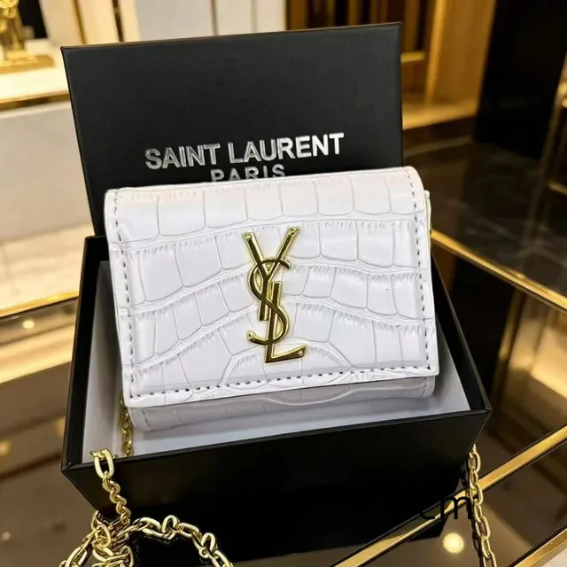 Saint Laurent Monogram Wallet on Chain Crocodile-Embossed