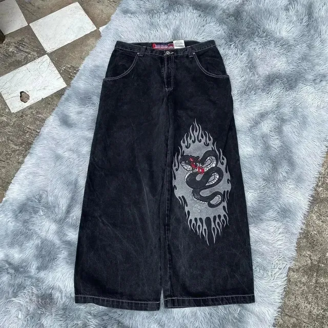 Evisu Wide-Leg Jeans Snake Flame Print
