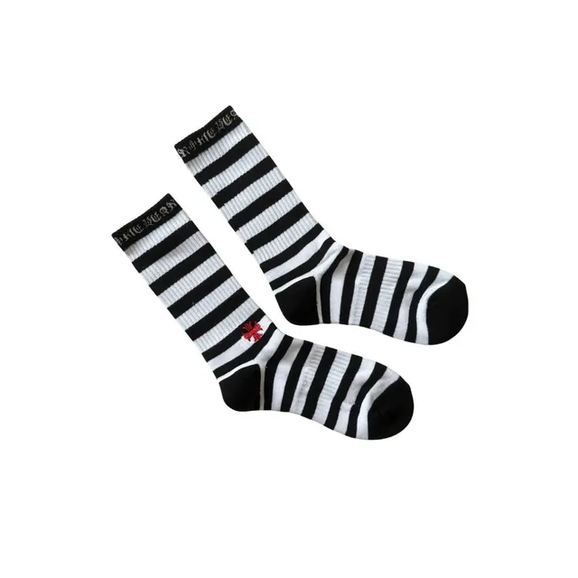 Chrome Hearts Striped Socks Black and White Stripe with Red Cross