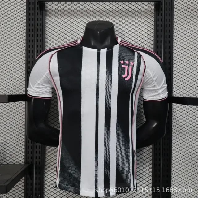 Adidas Home Jersey Black and White Stripes with Pink Accents