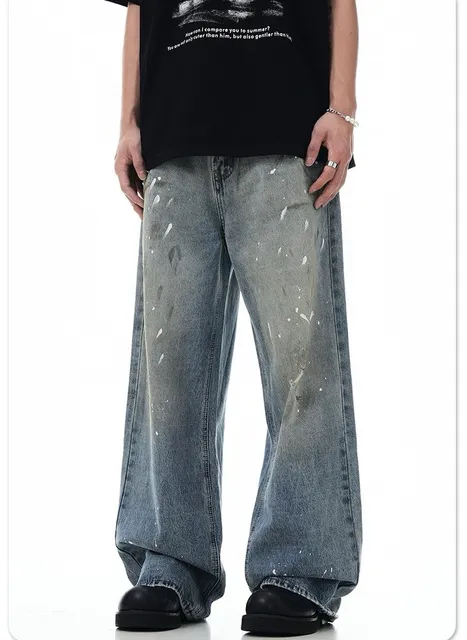 Wide-Leg Jeans Paint-Splatter Wash