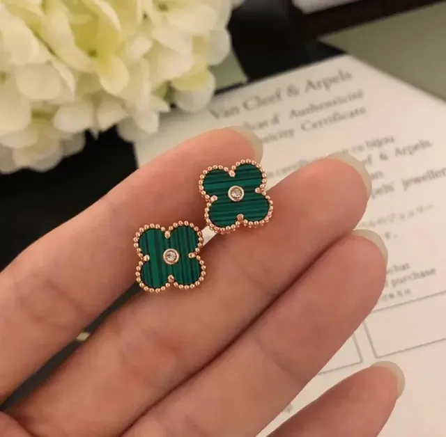 Van Cleef & Arpels Alhambra Earrings Malachite with Diamond