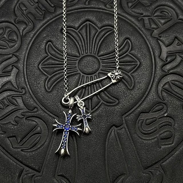 Chrome Hearts Cross Pendant Necklace Blue Sapphire十字