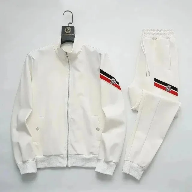 Moncler Track Suit White with Red-Black Stripe