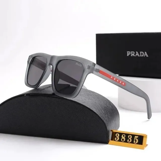Prada Sunglasses Grey Frame with Red Logo Detail