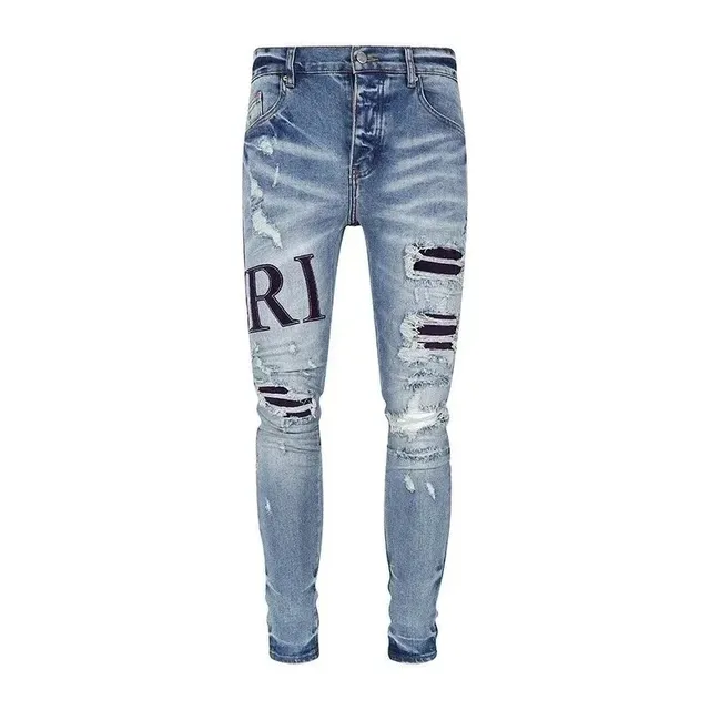 Amiri Distressed Skinny Jeans RI Logo Print