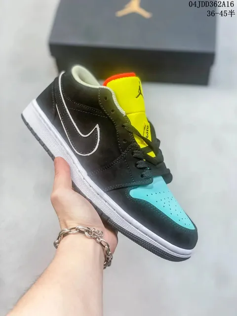 Air Jordan 1 Low Black Yellow Turquoise
