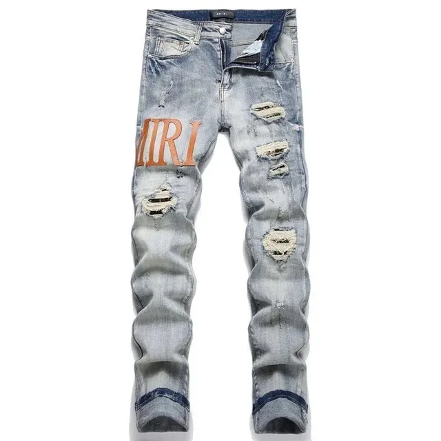 Amiri Distressed Jeans Orange Logo