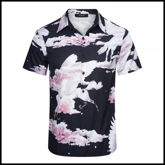 Amiri Short-Sleeve Button-Up Shirt Pegasus Print