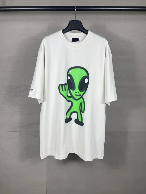 Balenciaga Alien Graphic Tee Green Alien Print