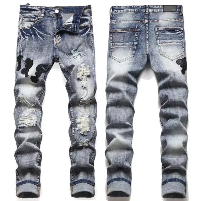 Diesel Distressed Slim Fit Jeans Black Patch Embroidery