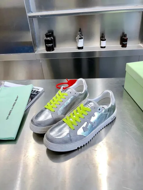 Off-White Runner Metallic Silver with Neon Laces
