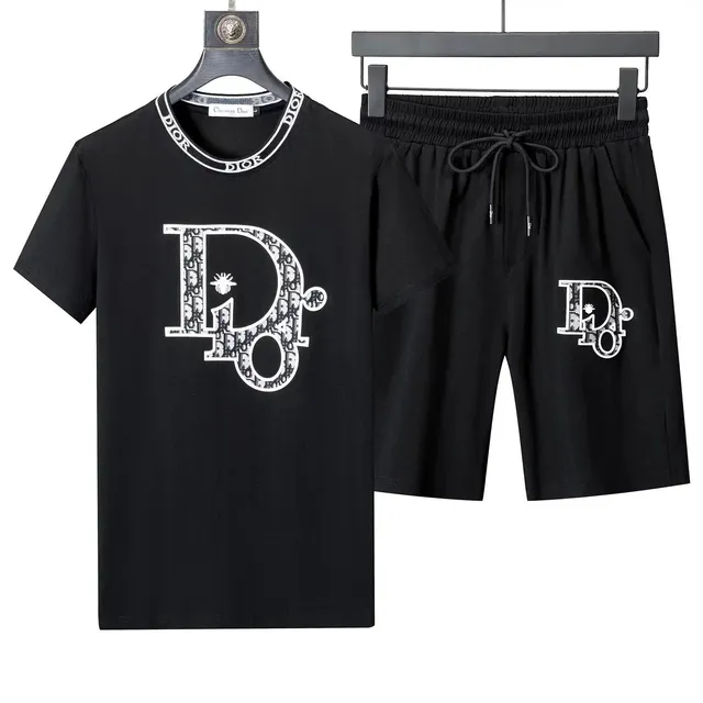 Dior Logo T-Shirt and Shorts Set Oblique Logo