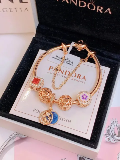 Pandora Snake Chain Bracelet Multi-Charm with Enamel and CZ